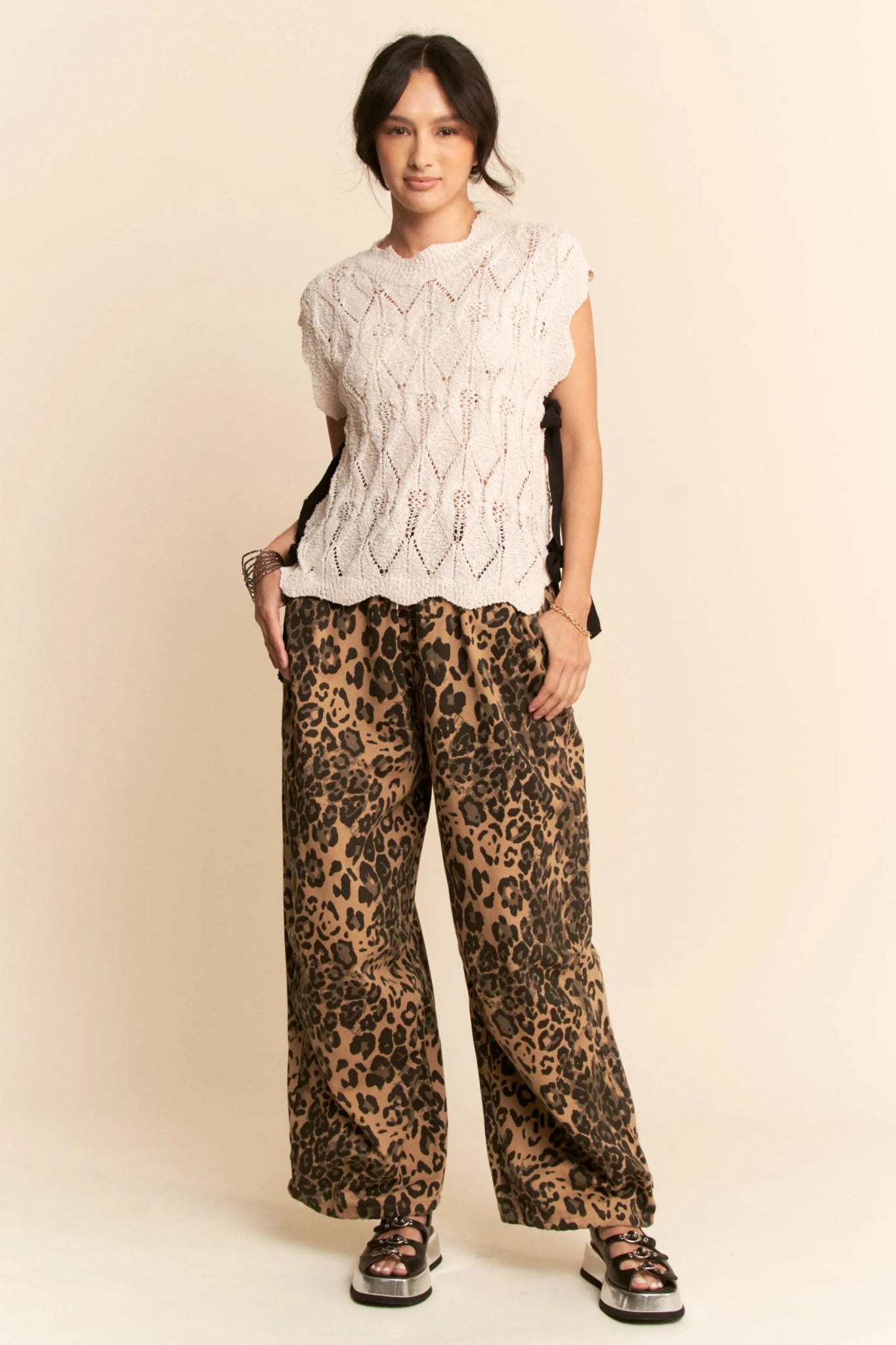 Davi & Dani Ribbon Bow Ties Scalloped Trim Knit Semi Crop Top - Bela Fils BoutiqueBela Fils Boutique